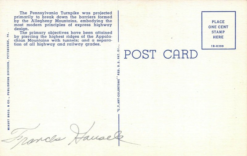 LP75   Large Letters  Pennsylvania  Turnpike Postcard 