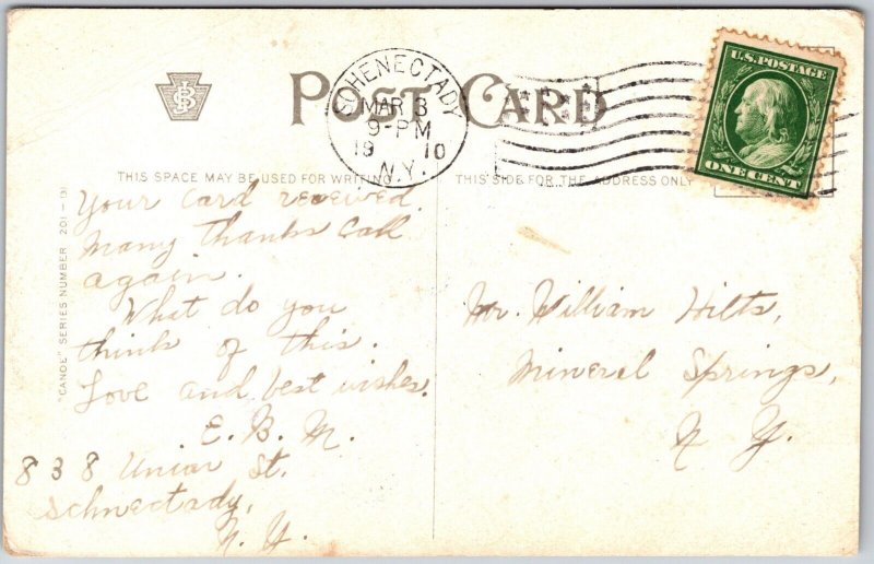 Lovers Couple in Row Boat Courting Man & Woman Romance Vintage Postcard