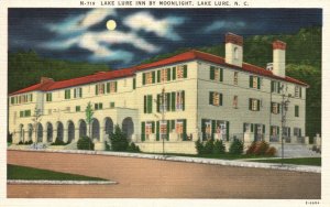 Vintage Postcard 1920's Lake Lure Inn By Moonlight Lake Lure North Carolina NC