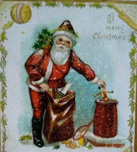 Santa Claus With Christmas Toys Postcard Embossed Germany Connersville IND 1908