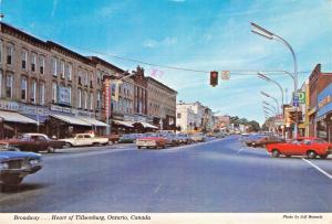 BROADWAY...HEART OF TILLSONBURG ONTARIO CANADA POSTCARD