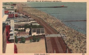 Vintage Postcard Bird's Eye View Of Boardwalk And Beach Coney Island New York NY