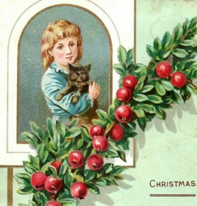 1880s-90s Christmas Card G.P.M. Poem About Cat Fab! P214 