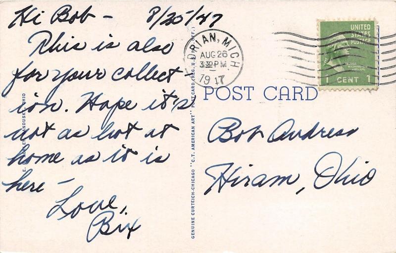 Norwalk Ohio~US Post Office~American Flag~3 Arched Door/Windows~1947 Postcard
