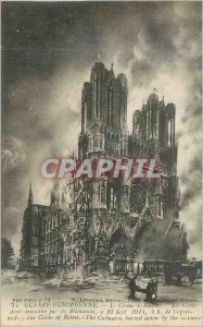 Postcard Old War Crime Europeenne de Reims The Cathedral burned by the German...