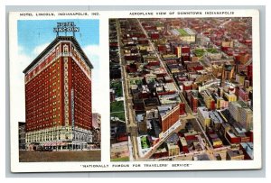 Vintage 1940's Advertising Postcard Hotel Lincoln Aerial View Indianapolis IN