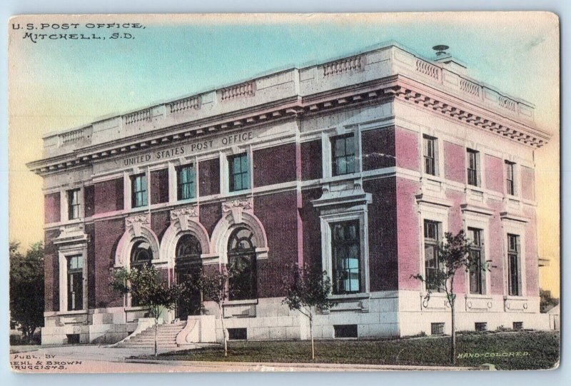 Mitchell South Dakota SD Postcard US Post Office Exterior Building c1910 Vintage