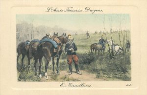 Lot 4 vintage postcards set military history french army cavalry uniforms 