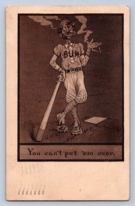 J96/ Baseball Postcard Comic c1910 BUM Uniform Bat Player Cigarette 163