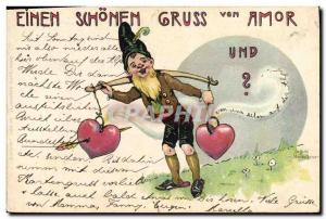 Postcard Old Elf Fantasy Gruss von Amor Heart