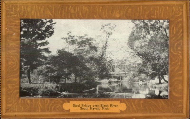 South Haven MI Steel Bridge Black River c1910 Postcard