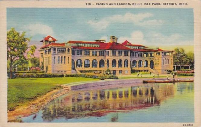 Michigan Detroit Casino and Lagoon Belle Isle Park 1958 Curteich