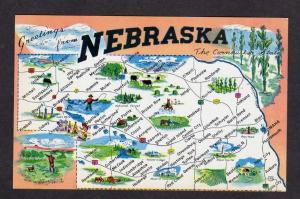 NE Greetings from NEBRASKA State Map Postcard Schuyler