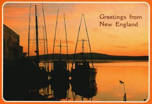 Postcard Greetings From New England Harbor Sunset Colored Sky Anchorages