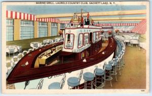 SACKETT LAKE, New York  NY   Interior LAURELS COUNTRY CLUB Marine Room  Postcard