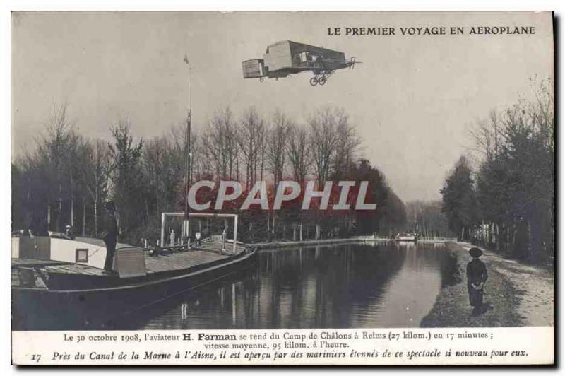 Old Postcard Jet Aviation First trip to Farman airplane went to the camp has ...