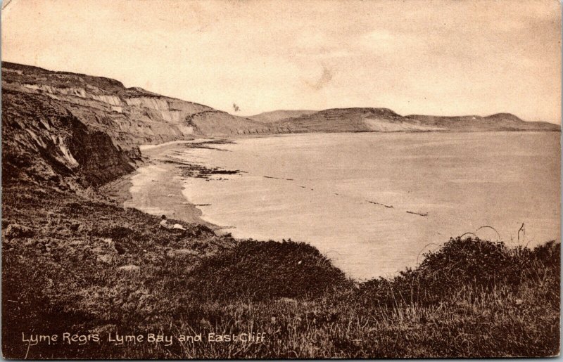 Vtg 1910s Lyme Bay and East Cliff Lyme Regis Dorset England Postcard