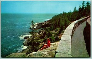 View From Otter Cliff Summit Bar Harbor Maine ME UNP Chrome Postcard G6