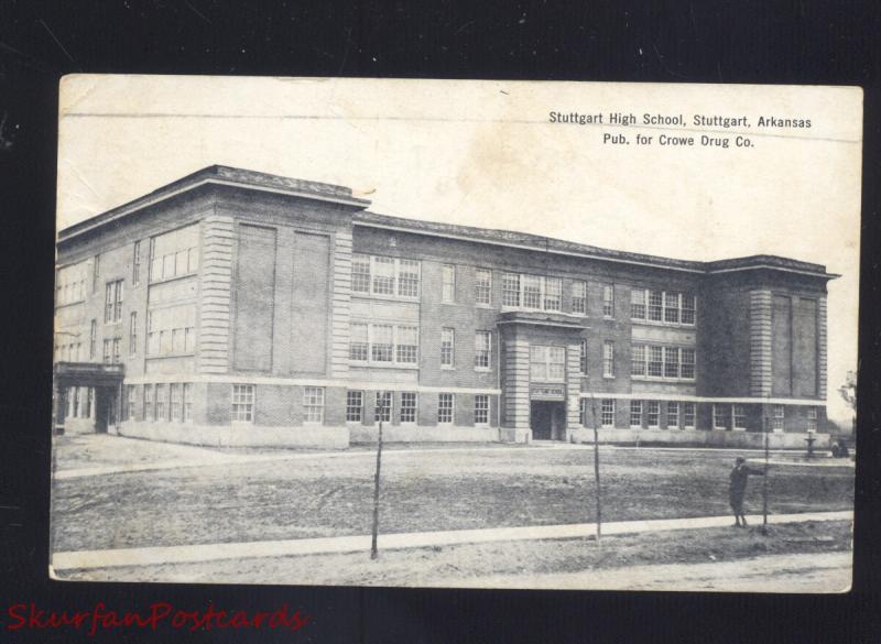 STUTTGART ARKANSAS STUTTGART HIGH SCHOOL BUILDING VINTAGE POSTCARD B&W