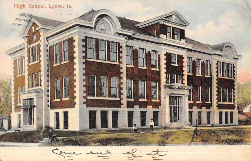 Lyons Iowa High School Street View Antique Postcard K47028