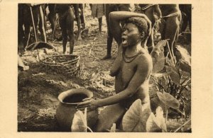 CAR, Ubangi-Shari, Boubou Woman with Husband's Funeral Urn (1949) Postcard