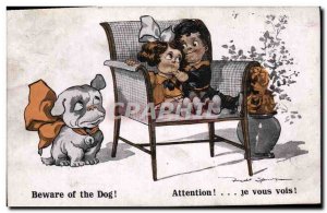 Old Postcard Fantasy Illustrator Child Beware of the dog! Dog