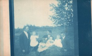 Vintage Postcard Fathers With Their Children Photograph