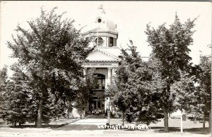 Carrington North Dakota Foster County Courthouse RPPC People Steps Postcard V17