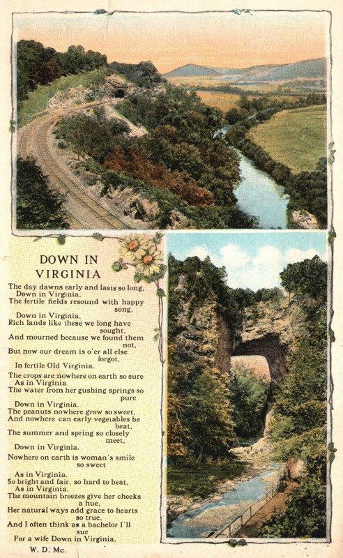 Vintage Postcard Down In Virginia Historical Tourist Attractions VA Virginia 