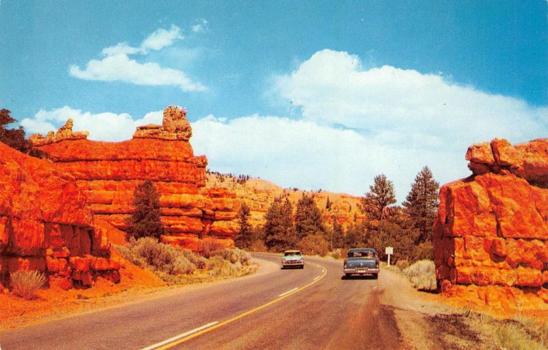Red Canyon, Utah Highway 12 Old Cars ca 1950s Vintage Postcard