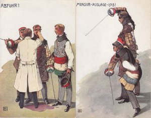 Studentika Mensur Heidelberg fencing school students caricatures L. Kainwald