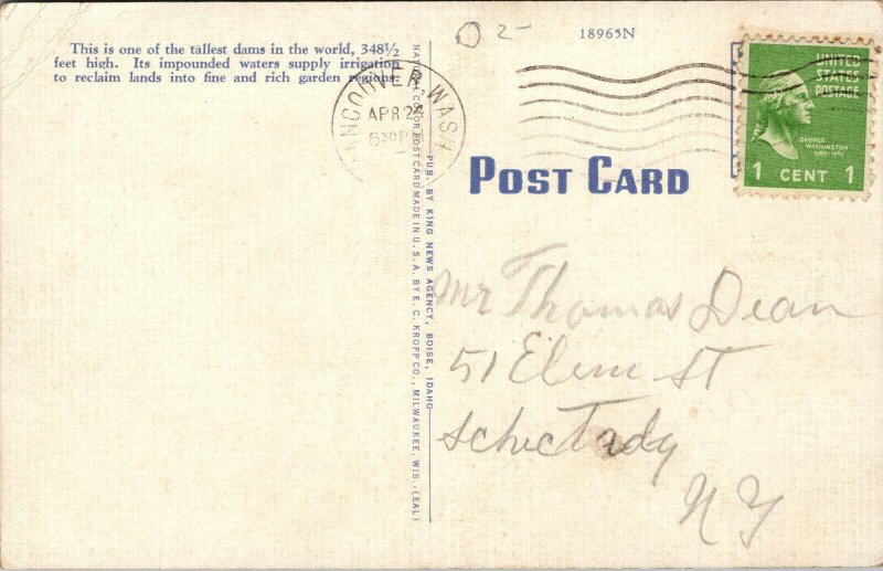 Vtg 1940s Arrow Rock Dam Boise Idaho ID Linen Postcard
