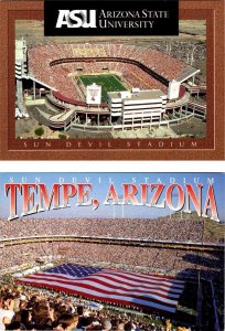 2~4X6 Postcards AZ, Tempe ARIZONA STATE UNIVERSITY Sun Devil Stadium & Huge Flag