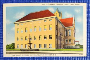 Vintage c1940's Anderson County Court House & Fountain Anderson SC Postcard