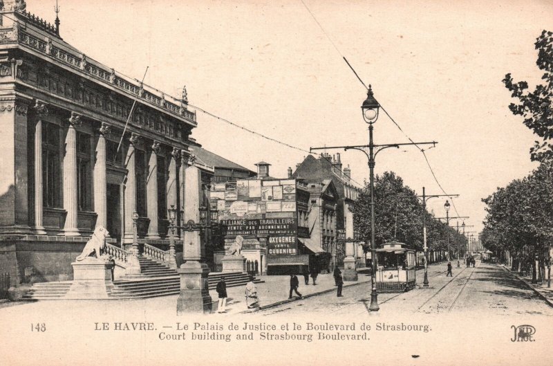 Vintage Postcard Court Building & Historic Strasbourg Boulevard Le Havre France