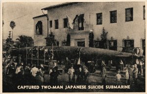 Captured Two-Man Japanese Suicide Submarine Oahu HI Hawaii Litho Postcard G33