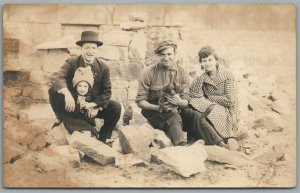 PEOPLE w/ PUPPY DOG ANTIQUE REAL PHOTO POSTCARD RPPC