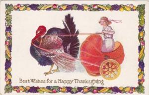 Thanksgiving Turkey Pulling Pumkin Cart