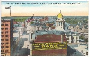 Stockton CA Savings Bank Main Street Views Postcard