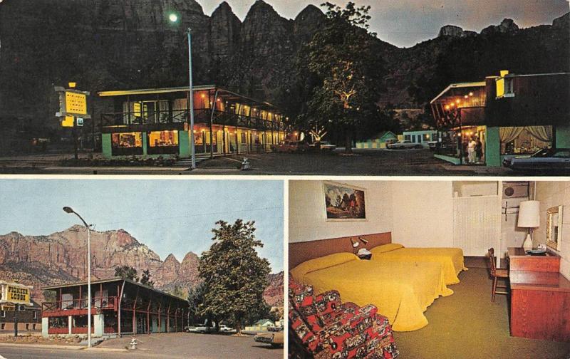 SPRINGDALE, UT Utah PIONEER LODGE Room View~Night Lights WASHINGTON CO  Postcard