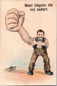 Artist Signed Comic Caricature Men Big Fist Funny Vintage Postcard 09.53