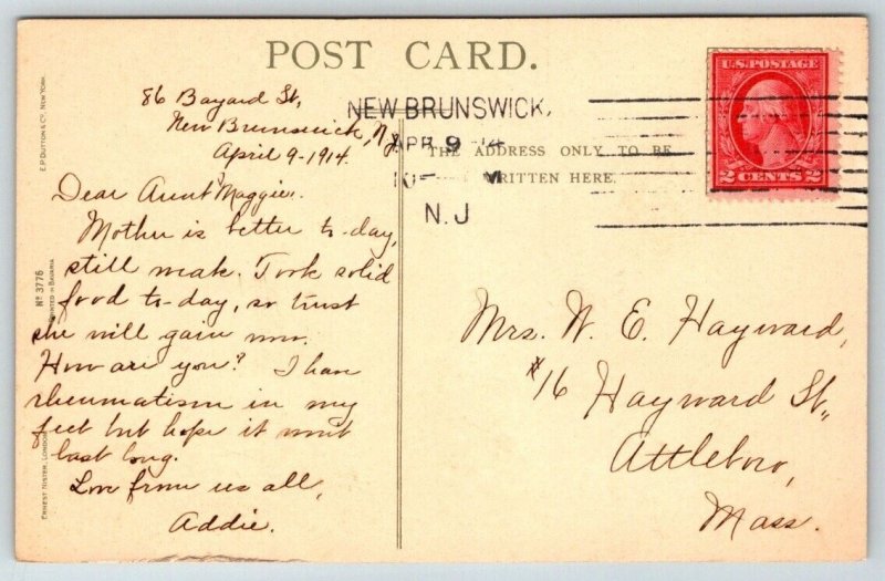 Easter Greetings  New Brunswick  New Jersey  Cancel Postcard  1914