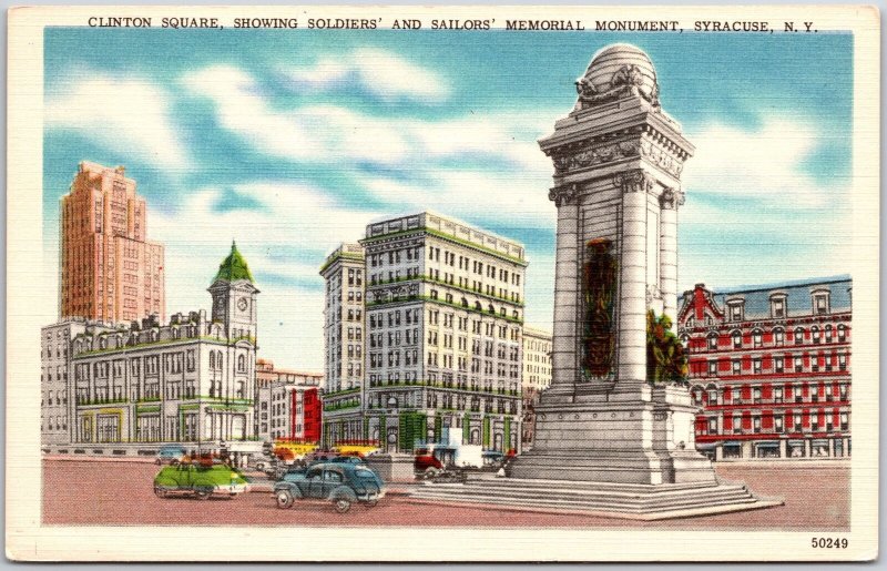 Clinton Square Showing Soldiers & Sailors Memorial Monument Syracuse NY Postcard