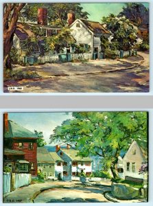 2 Postcards ROGER DEERING Artist Signed Seaport Homes Sunlight & Shadow ME