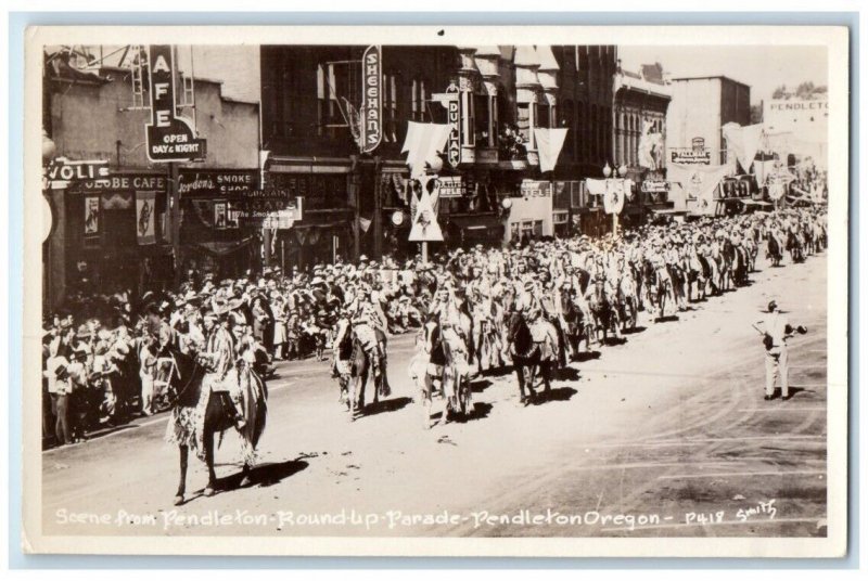 c1930's Round Up Parade Native American Indian Pendleton OR RPPC Photo Postcard
