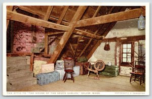 Salem MA~House of 7 Gables~Upstairs Attic~Trunk~Spinning Wheel~1914 Detroit Pub