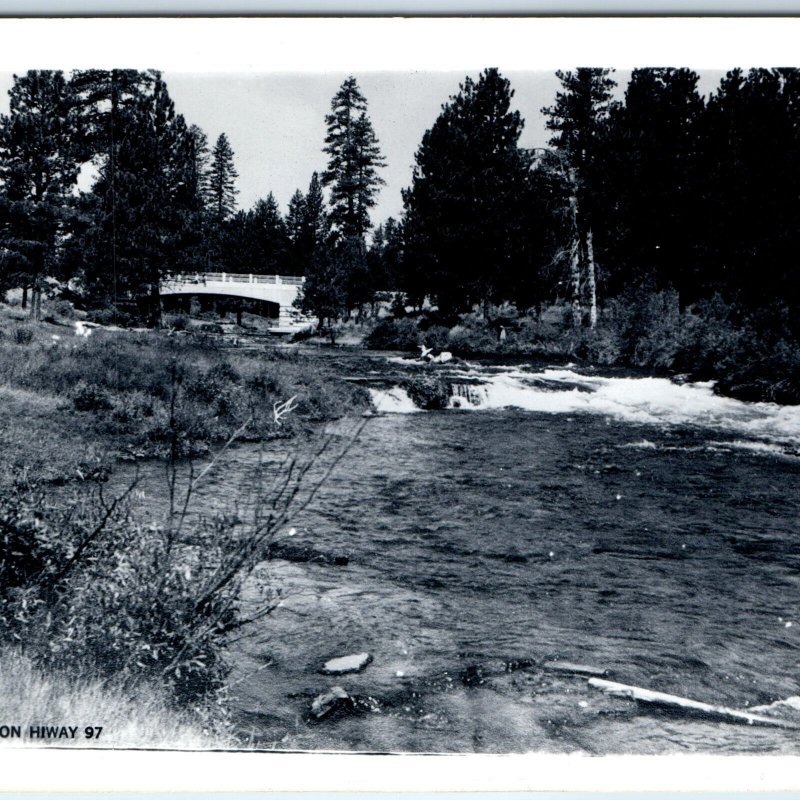 c1950s Collier State Park OR RPPC US Hwy 97 Real Photo Creek Bridge Postcard A98