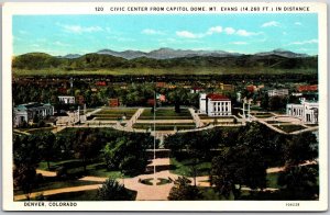 Denver CO-Colorado, Civic Center Capital Dome Mt. Evans Old Vintage Postcard