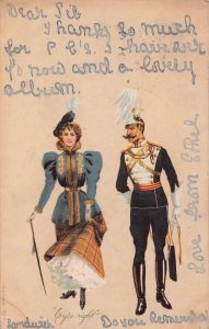 EYES RIGHT-UNIFORMED SOLDIER LOOKS AT BEAUTIFUL WOMAN~MILITARY COMIC POSTCARD