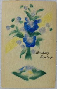 Abstract Landscape and Flowers Birthday Greetings - Vintage Postcard